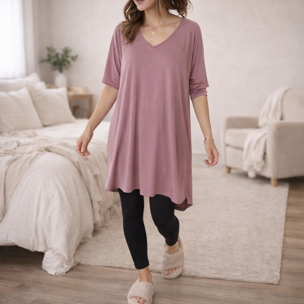 Agnes & Dora Love Tunic Mauve Pink V Neck Hi Lo Soft Modal Top XXS NWT